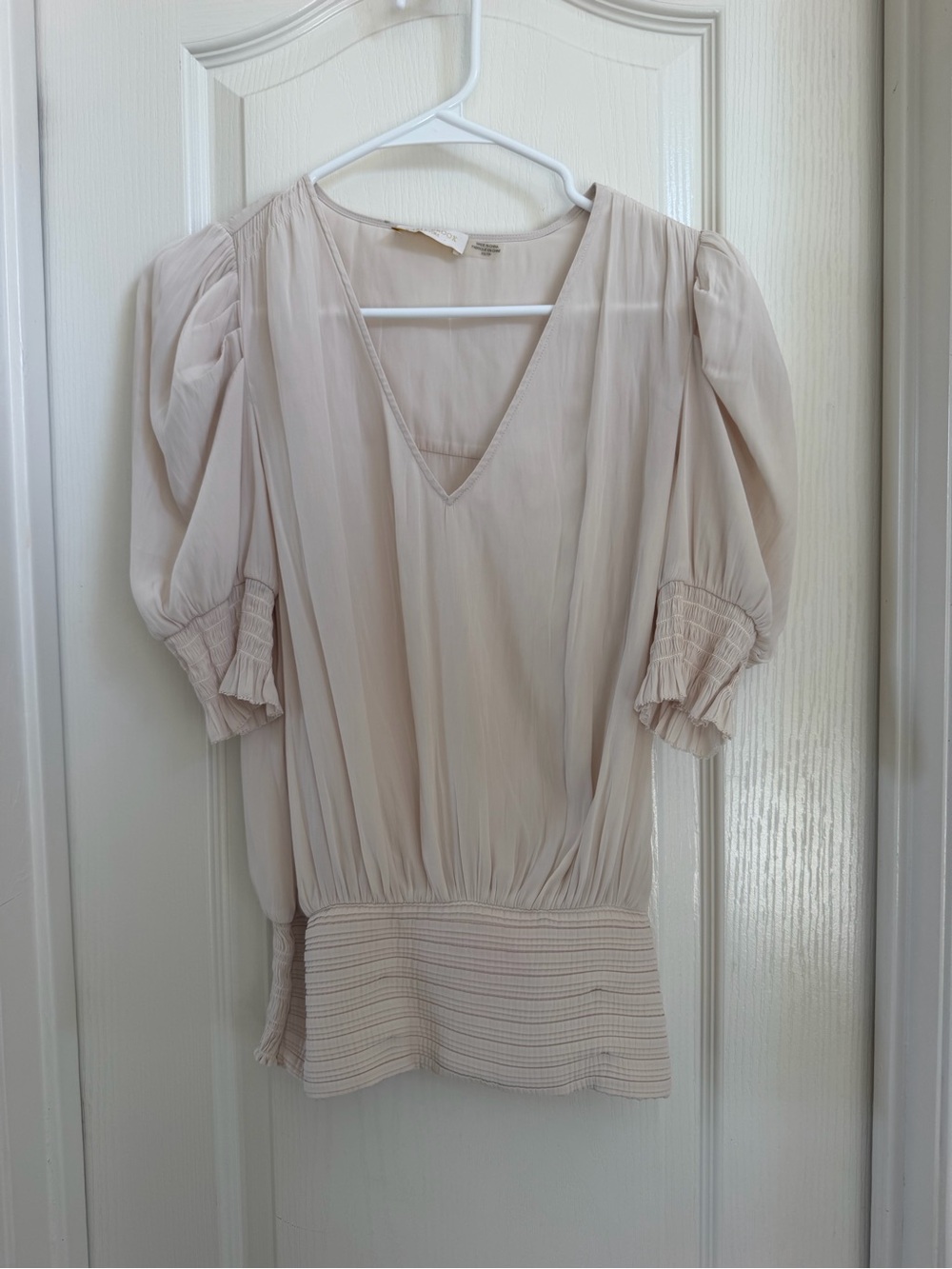 Ramy Brook Light Beige V-Neck Puff Sleeve Blouse